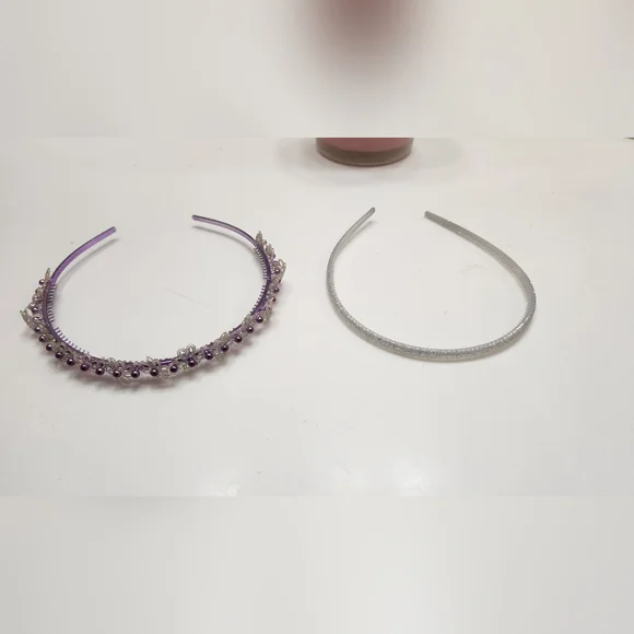Set Of 2 purple floral bead and silver glitter headband. - Picture 4 of 6